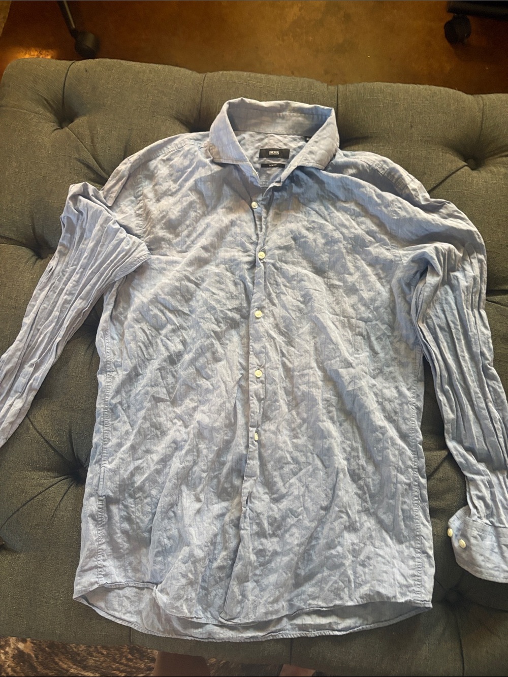 BOSS Men's Light Blue Long-Sleeve slim-fit Button-Down Shirt